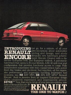 1983 Renault Encore Vintage Print Ad Hatchback Sedan European Car w/Price Red